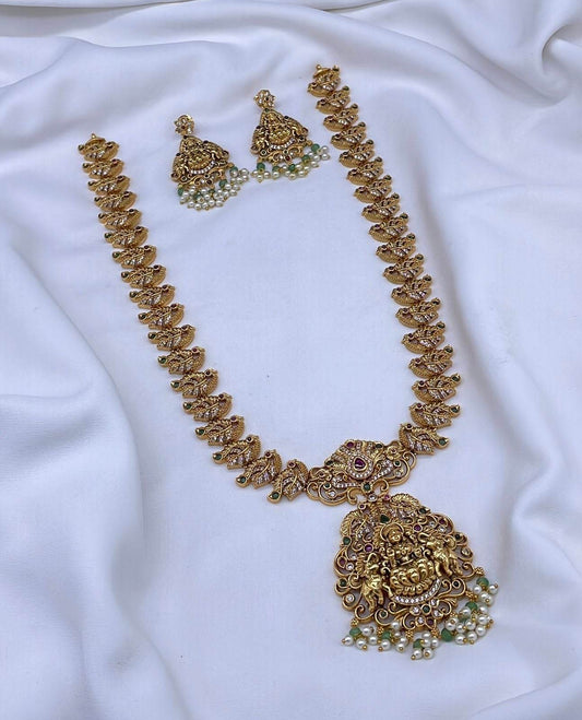 Nakshi Work with AD Stones Bridal Haram - Nakshatra Jewels