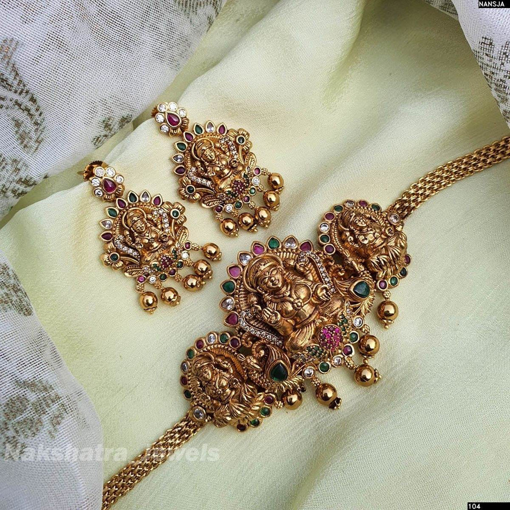 Premium Matt with Kempu Stones Choker - Nakshatra Jewels