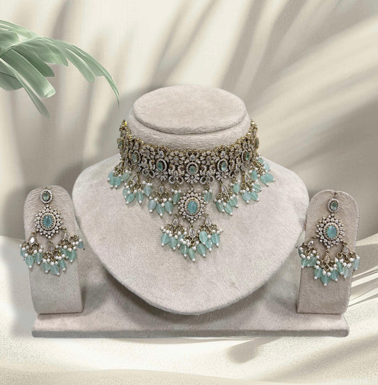 Victorian Polish AD Stones Bridal Neck Set