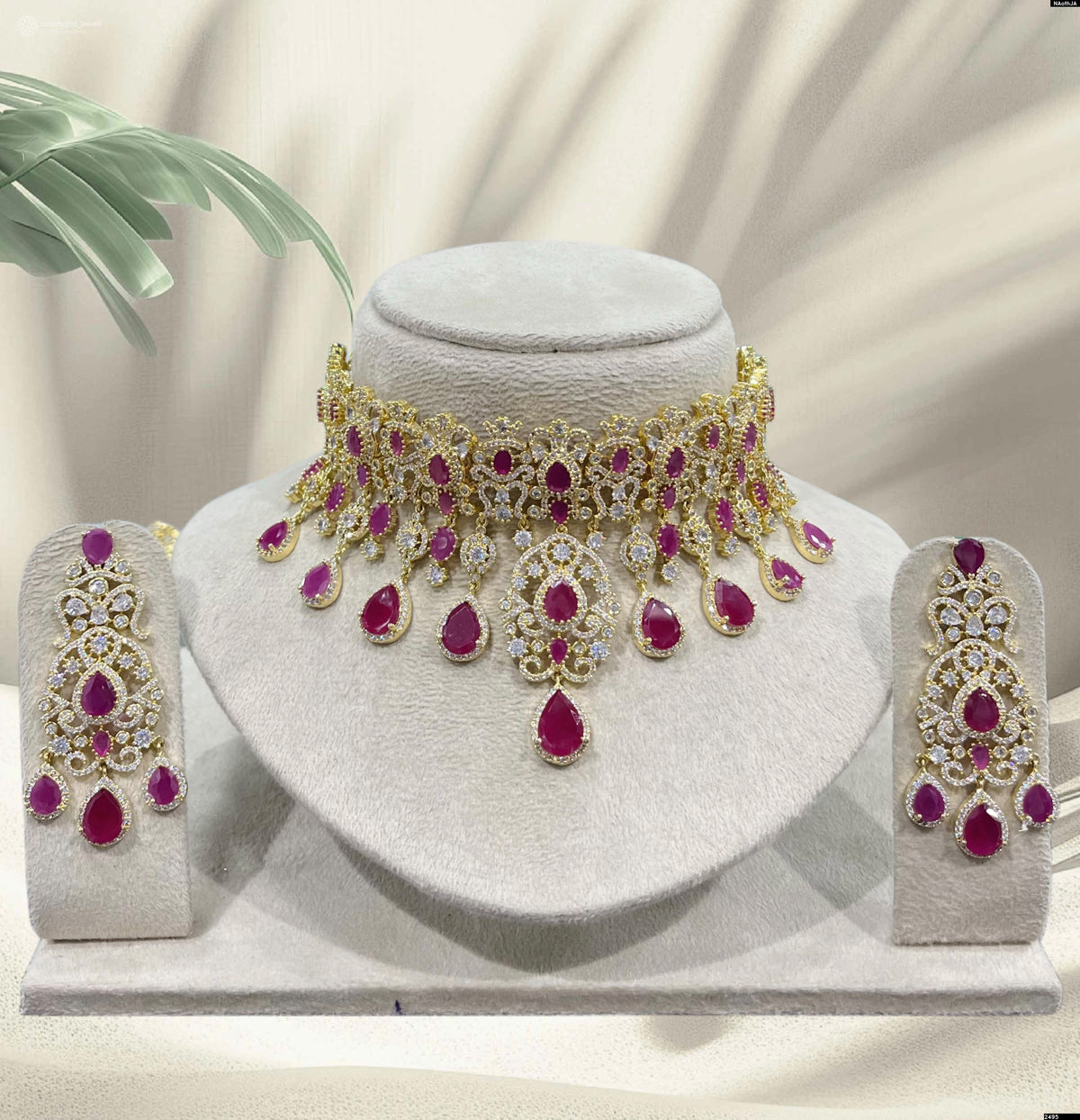 Victorian Polish AD Stones Bridal Neck Set