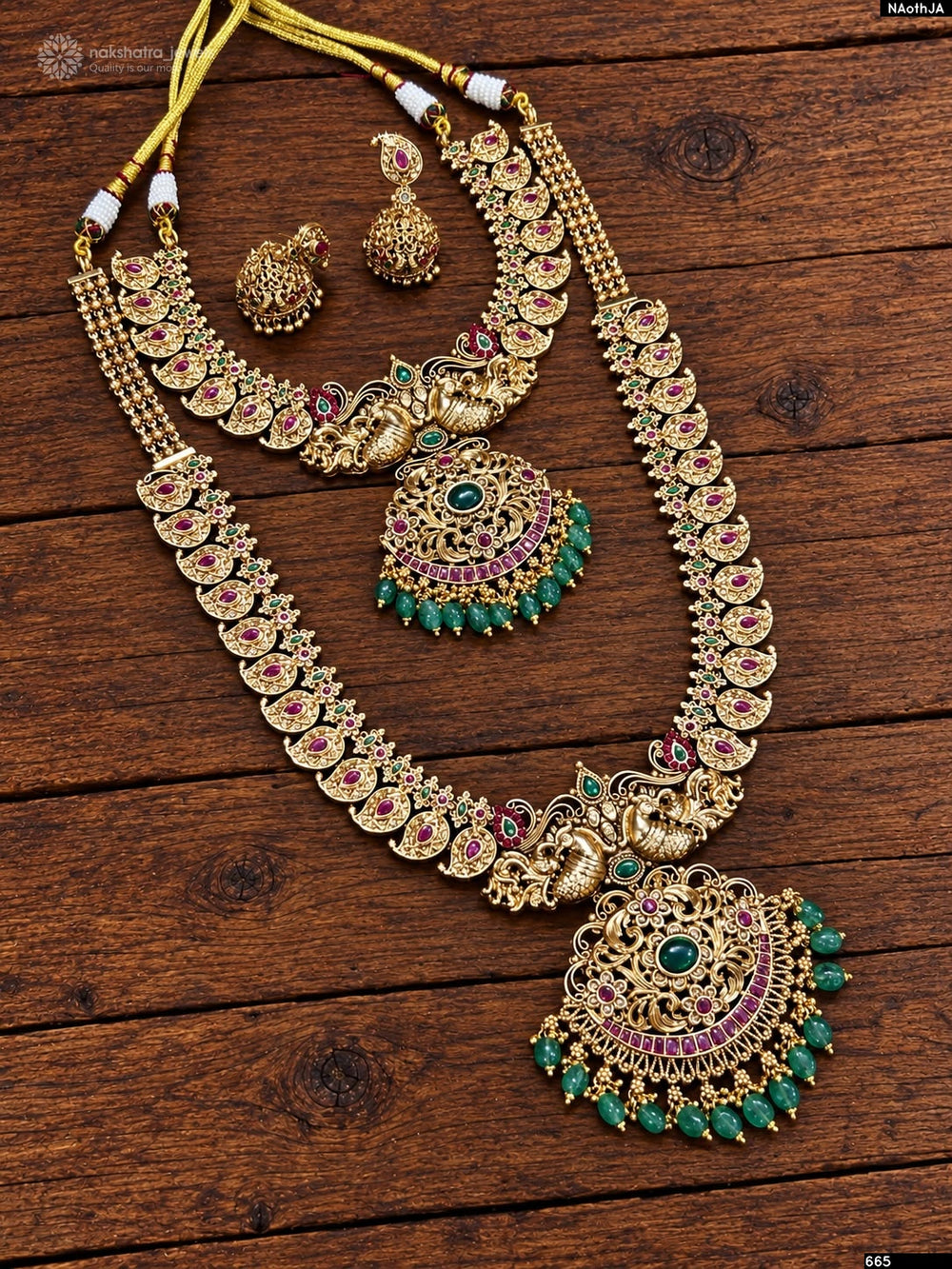 Nakshi Work with Kempu Stones Bridal Combo Set