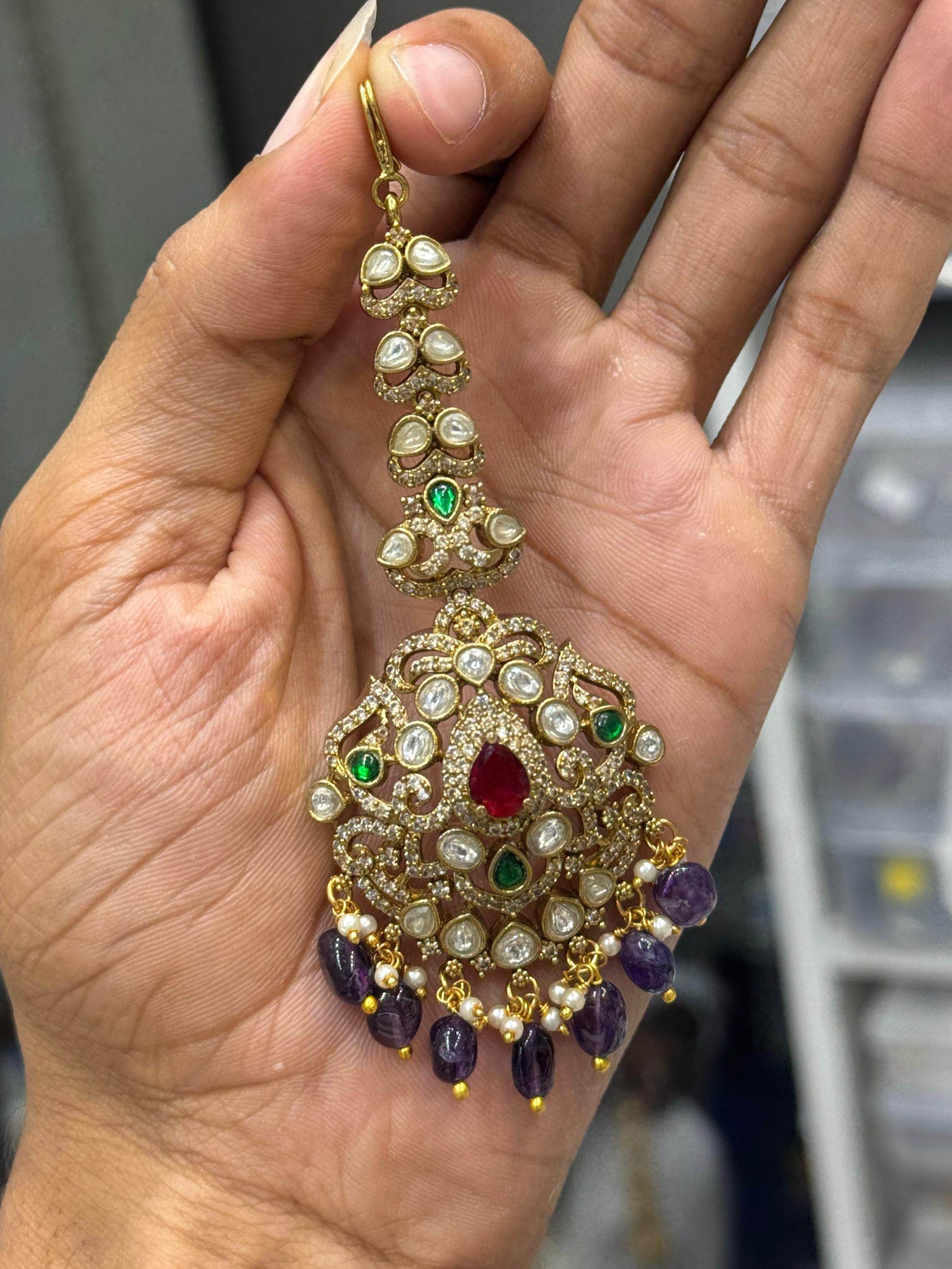 Victorian Polish AD Stones Tikka - Nakshatra Jewels