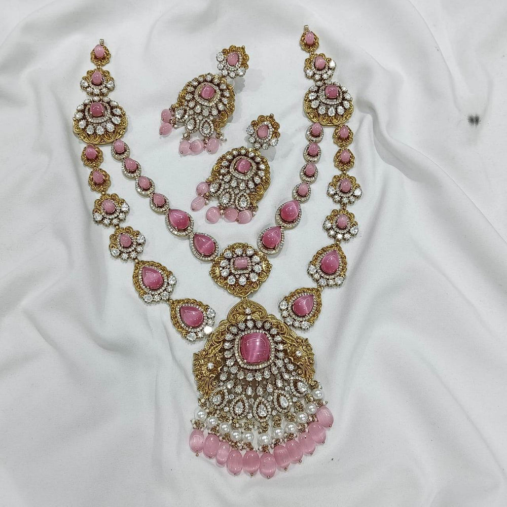 Victorian Polish AD & Moissanite Stones Bridal Haram - Nakshatra Jewels