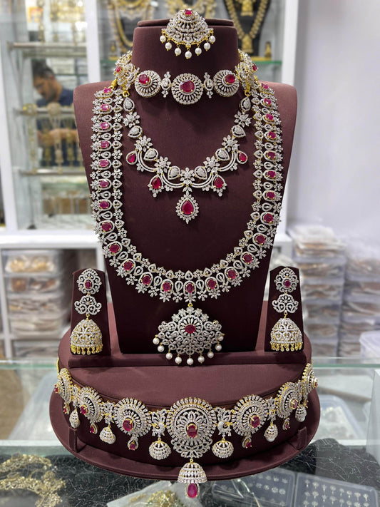 American Diamond Stones Bridal Combo Set - Nakshatra Jewels