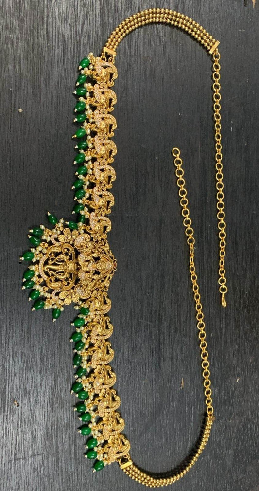 Nagasi work with AD and Kempu Stones Bridal Hip Chain - Nakshatra Jewels