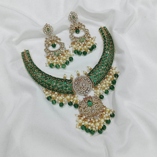 Victorian Polish with AD Stones Bridal Necklace - Nakshatra Jewels