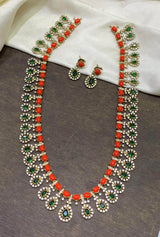 Victorian Polish with AD & Coral Beads Haram - Nakshatra Jewels