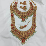 Nakshi Work with AD Stones & Coral beads Bridal Set (Gold Replica) - Nakshatra Jewels