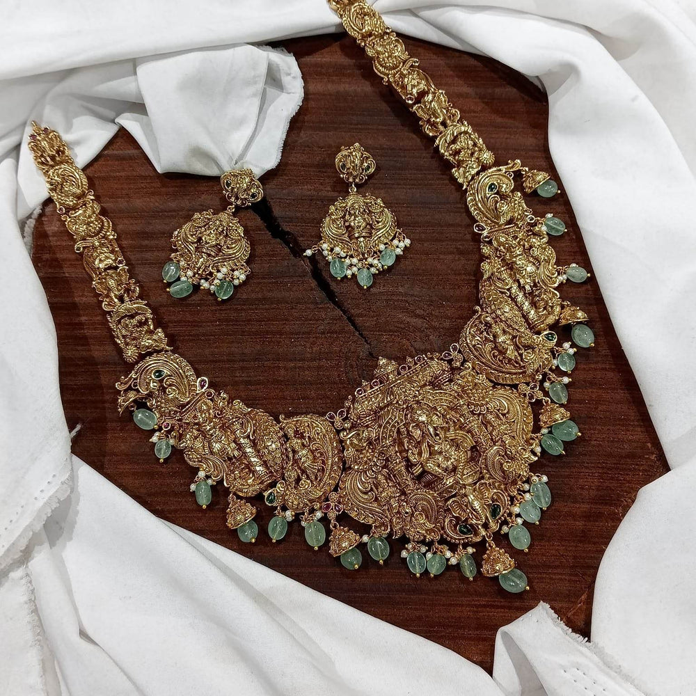 Nakshi Work with Kempu Stone Bridal Haram - Nakshatra Jewels