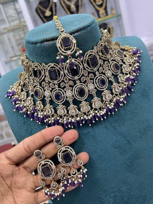 Victorian Polish with AD Stones Bridal Choker - Nakshatra Jewels