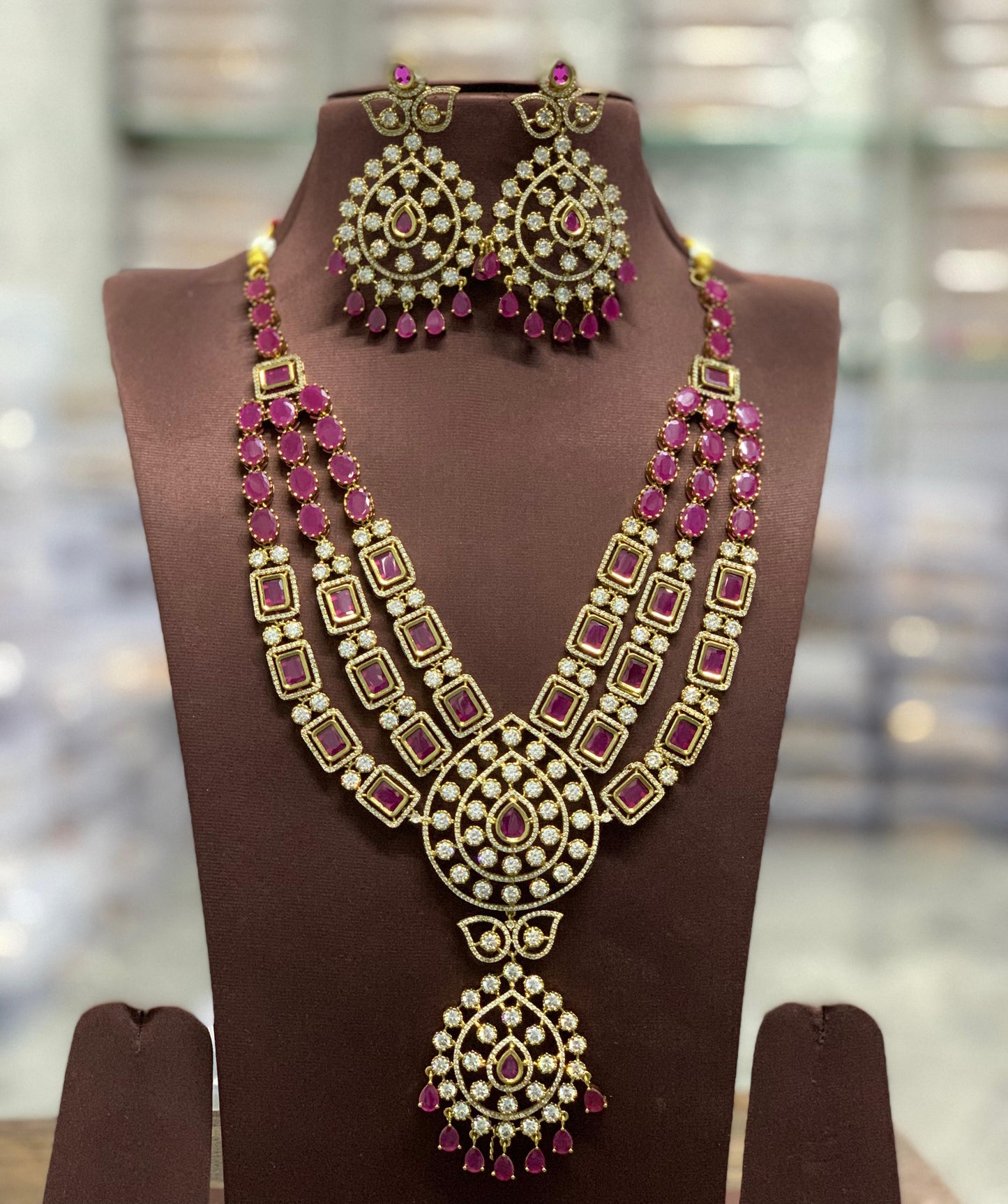 Victorian Polish AD and Mossianite Stones Bridal Layer Haram