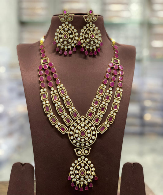 Victorian Polish AD and Mossianite Stones Bridal Layer Haram