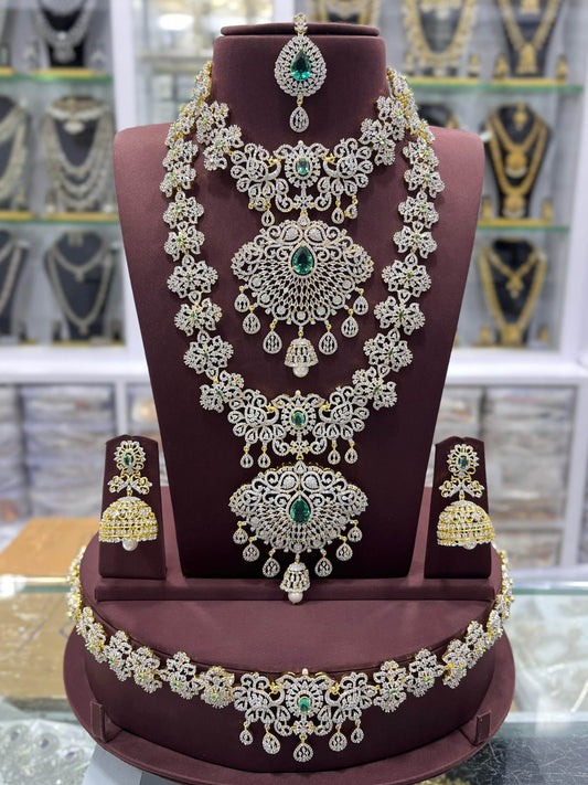 American Diamond Stones Bridal Combo Set - Nakshatra Jewels
