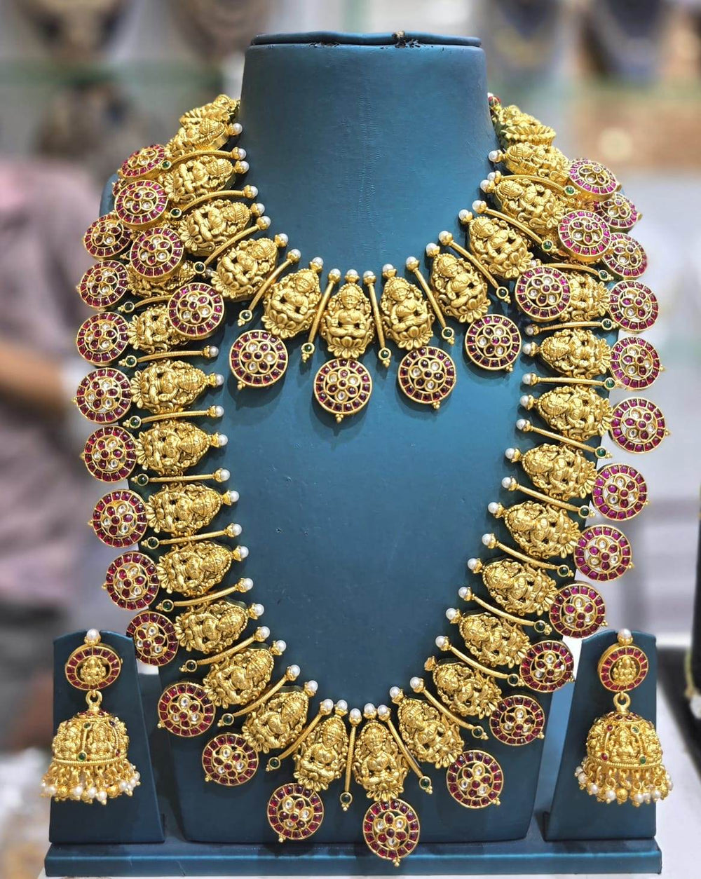 Nagasi Work with Kempu Stones Bridal Combo Set - Nakshatra Jewels