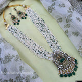 Victorian Polish AD Stones Pendent with Pearl Beads Haram - Nakshatra Jewels