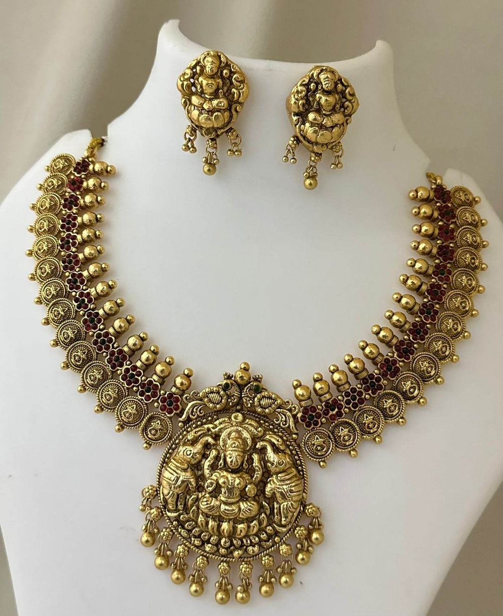Nagasi Work with Kempu Stones Bridal Necklace - Nakshatra Jewels