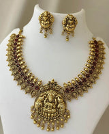 Nagasi Work with Kempu Stones Bridal Necklace - Nakshatra Jewels