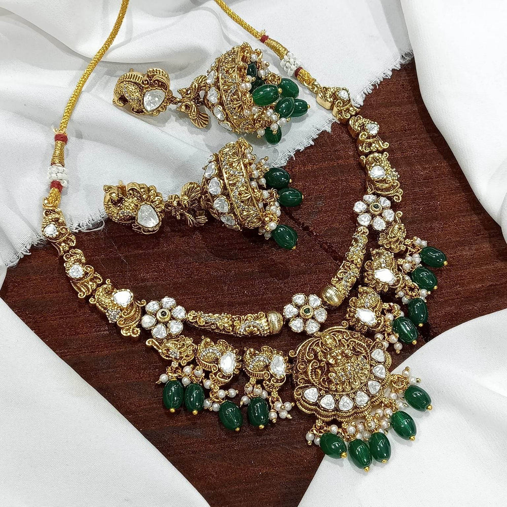 Nakshi Work with Moissanite Stones Bridal Necklace - Nakshatra Jewels