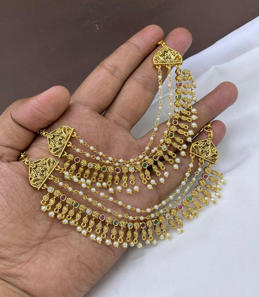 Premium Matt with Kempu Stones Ear Chains
