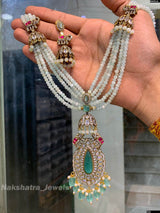 Victorian Polish AD Stones Pendent with Beads Haram - Nakshatra Jewels