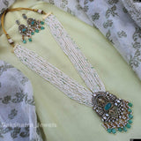 Victorian Polish AD Stones Pendent with Pearl Beads Haram - Nakshatra Jewels