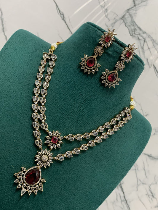 Victorian Polish AD Stones Layer Necklace