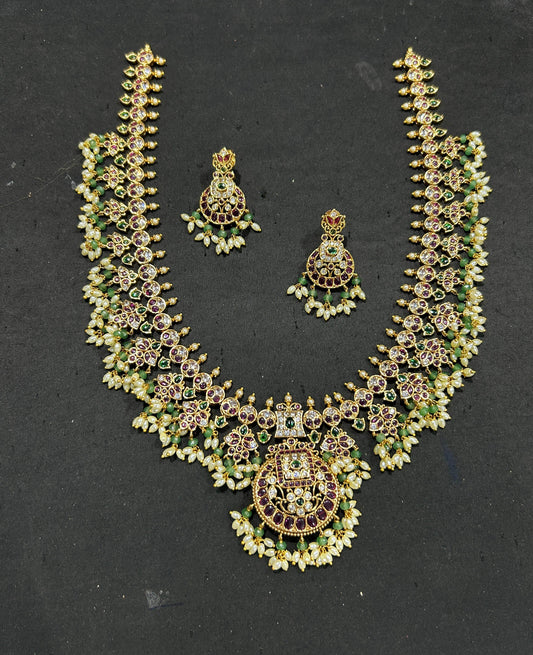 Premium Matt with Kempu Stones Bridal Haram - Nakshatra Jewels