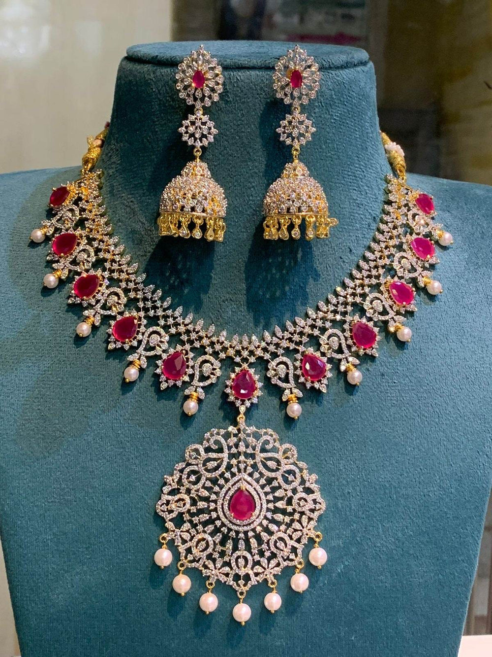 American Diamond Stones Bridal Necklace - Nakshatra Jewels