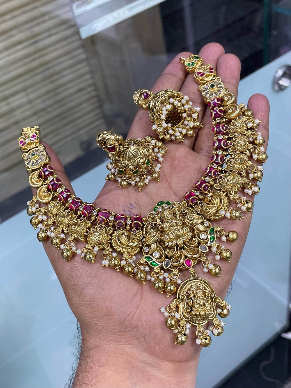 Nakshi Work with Kundan Stones Bridal Necklace - Nakshatra Jewels