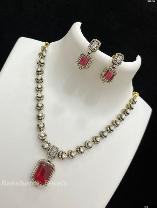 Victorian Polish with Moissanite Stones Necklace