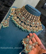 Victorian Polish AD & Moissanite Stones Bridal Choker - Nakshatra Jewels