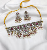 Victorian Polish with Moissanite & AD Stones Choker - Nakshatra Jewels