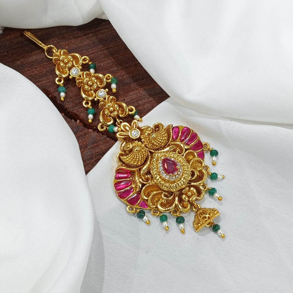 Nagasi work with Kempu Stones Tikka