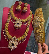Victorian Polish AD Stones & Nakshi Work Bridal Set (Gold Replica) - Nakshatra Jewels