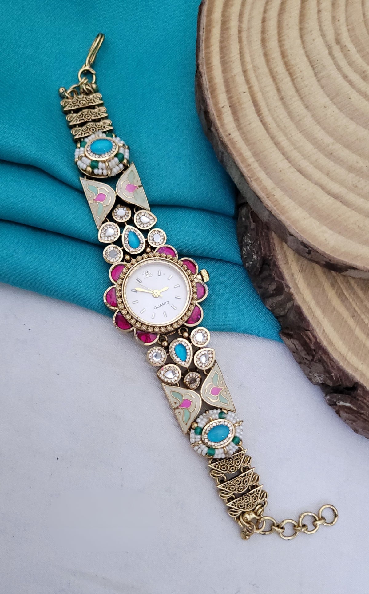 Premium Imitation Jewelry with Kundan Stone Antique Watch