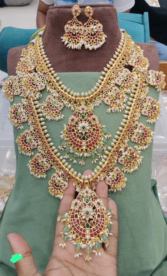 Nakshi Work with Kempu Stones Guttapusal Combo Set