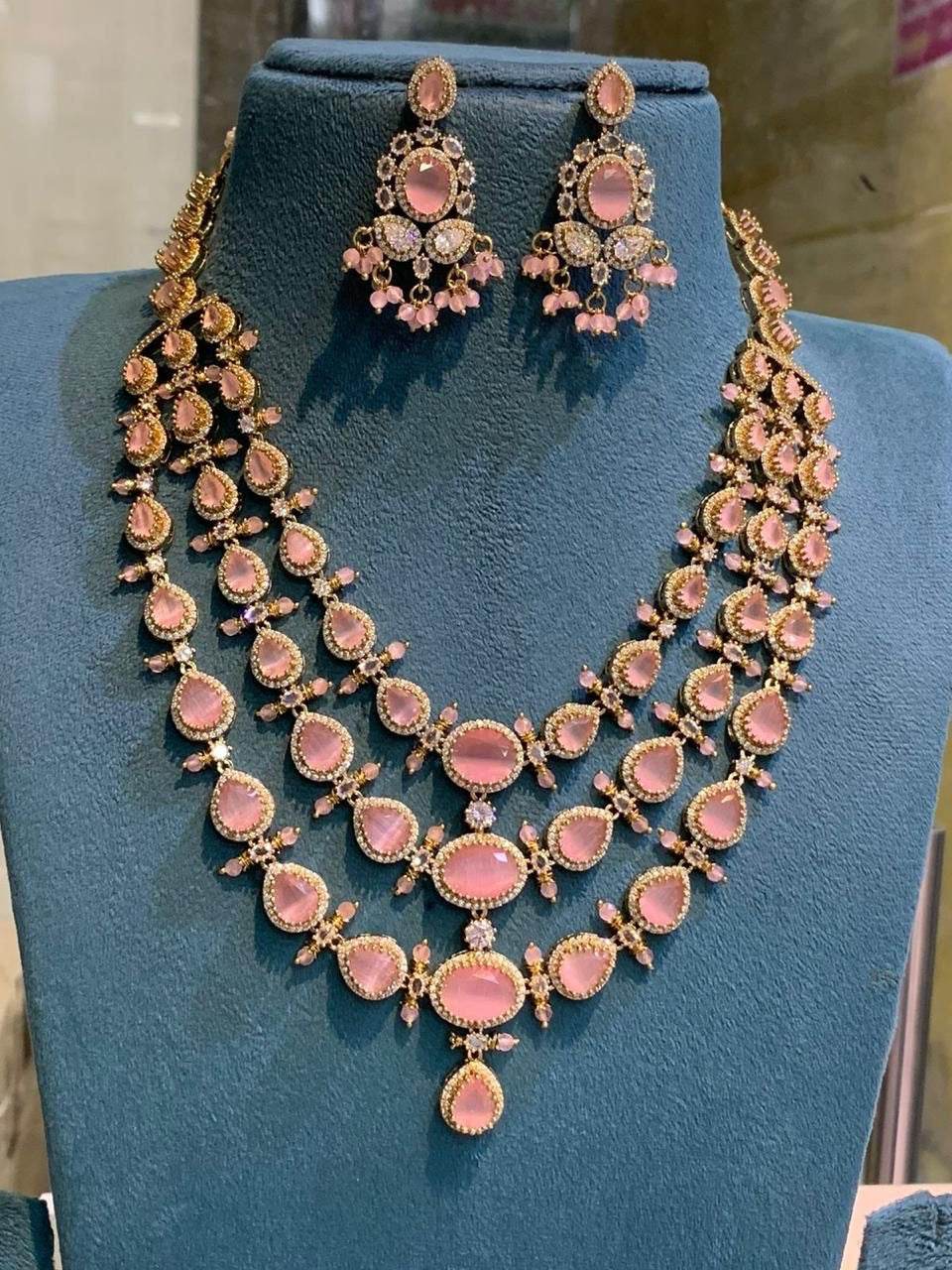 Victorian Polish with AD Stones Layer Necklace