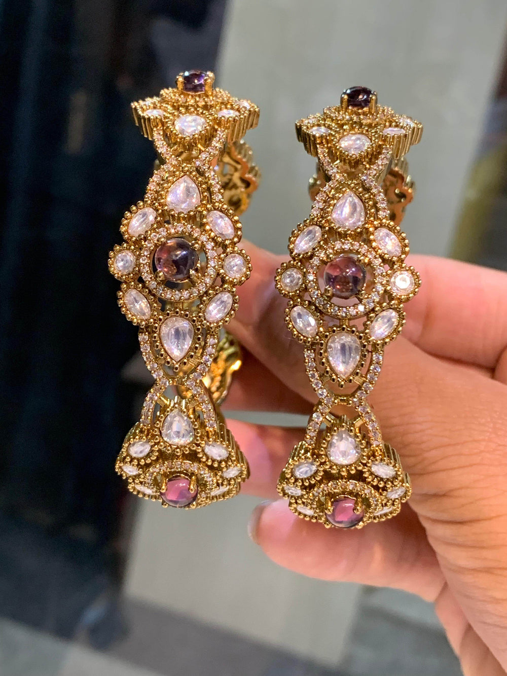 Victorian Polish with AD & Moissanite Stone Bangles - Nakshatra Jewels