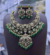 Victorian Polish Moissanite and AD Stones Bridal Necklace - Nakshatra Jewels