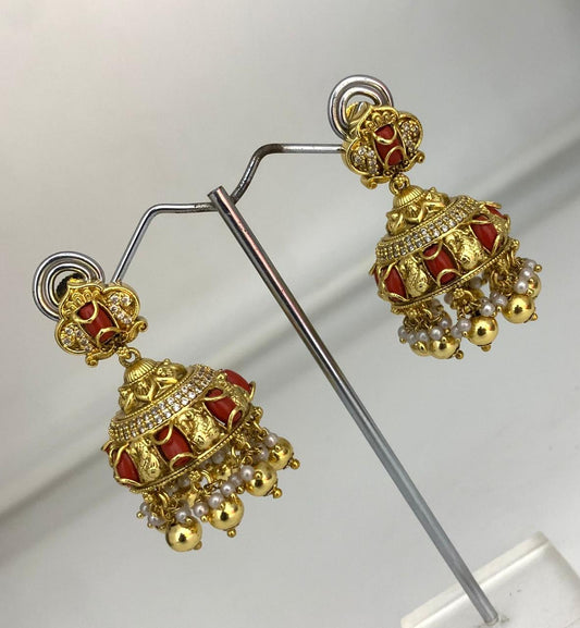 Nakshi Work with Coral Beads Earrings