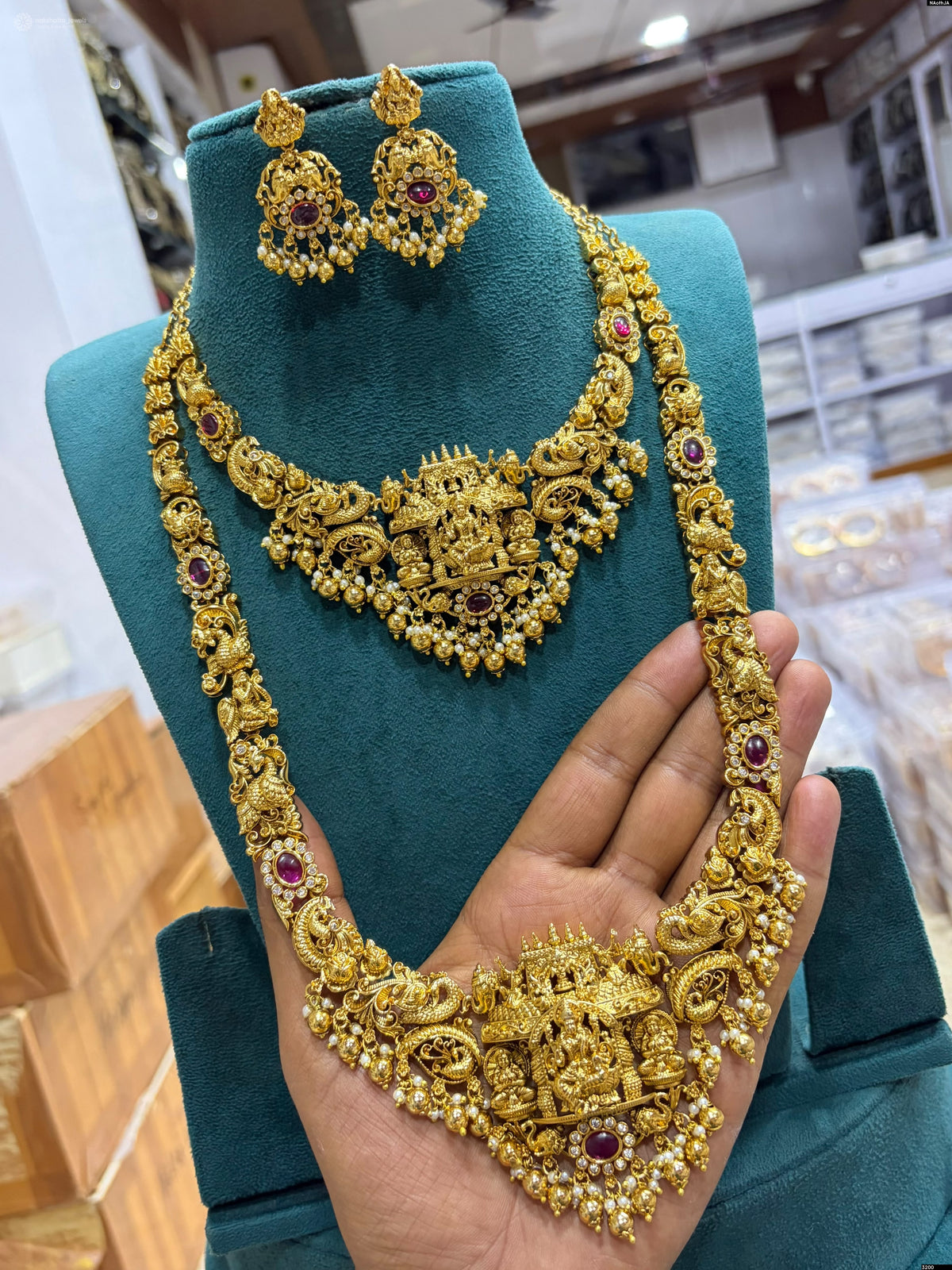 Nakshi Work with Kempu Stones Bridal Combo Set
