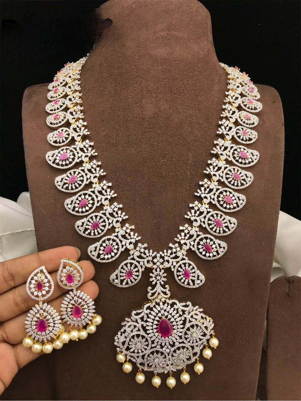 American Diamond Stones Bridal Haram - Nakshatra Jewels