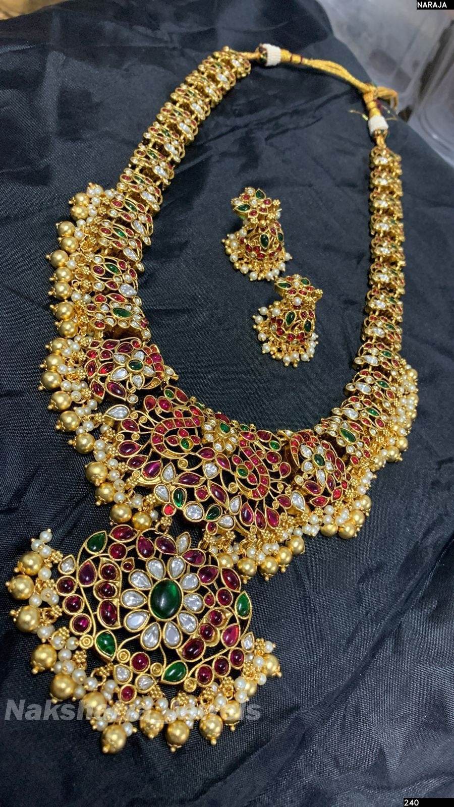 Nagasi Work with Kempu Stones Bridal Haram - Nakshatra Jewels