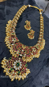 Nagasi Work with Kempu Stones Bridal Haram - Nakshatra Jewels