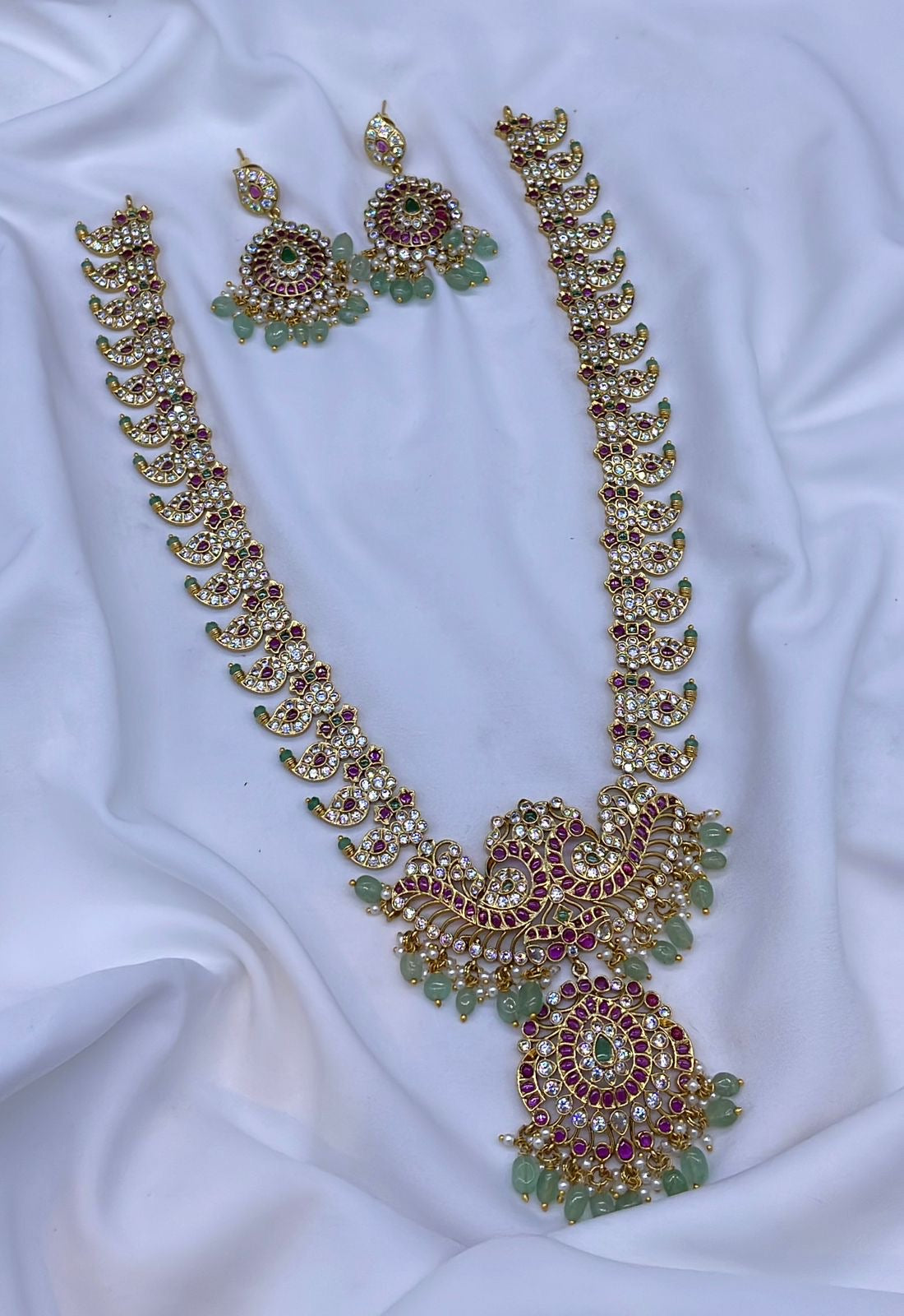 Nakshi Work with Kempu and AD Stones Bridal Haram