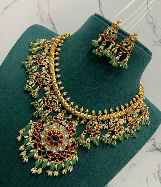Kundan Stones With Guttapusal Bridal Necklace - Nakshatra Jewels