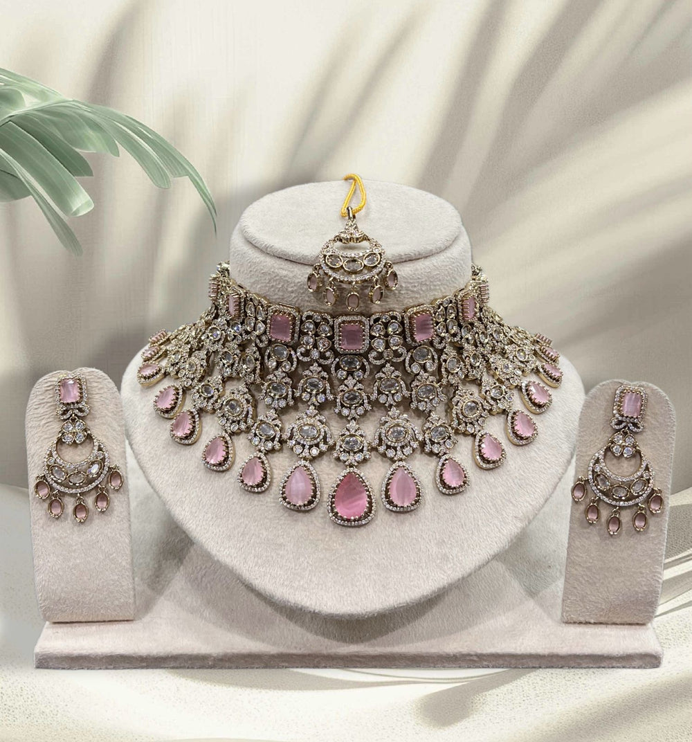Victorian Polish with AD & Mossianite Stones Bridal Choker