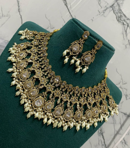 Victorian Polish with AD Stones Bridal Choker - Nakshatra Jewels