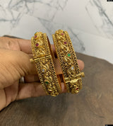 Nakshi Work with Kempu Stones Bangles (Openable)