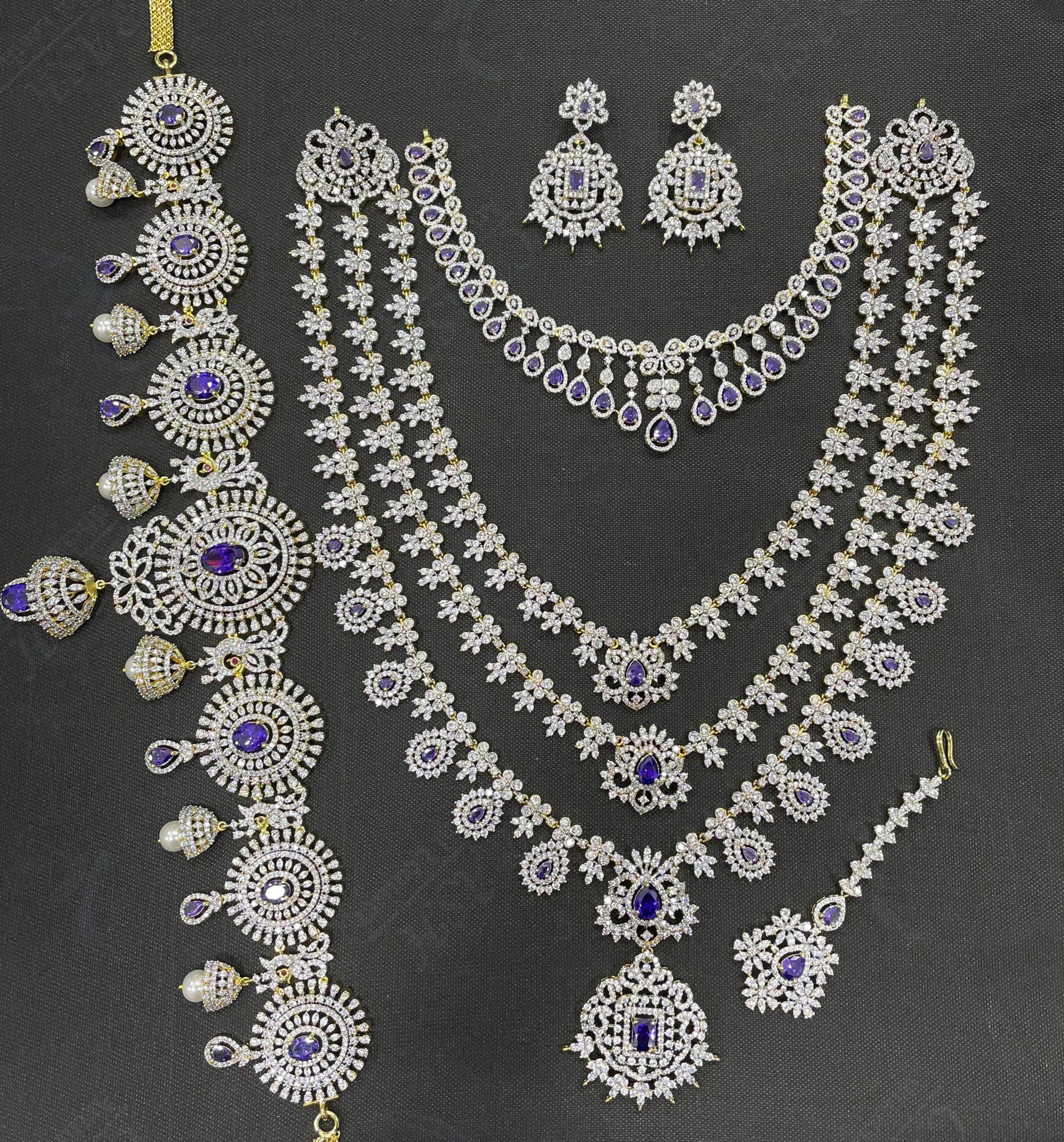 American Diamond Stones Bridal Combo Set - Nakshatra Jewels